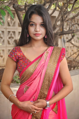 Telugu Actress Bhavya Sri in pink saree | Stylish Designer Sarees,Lehengas
