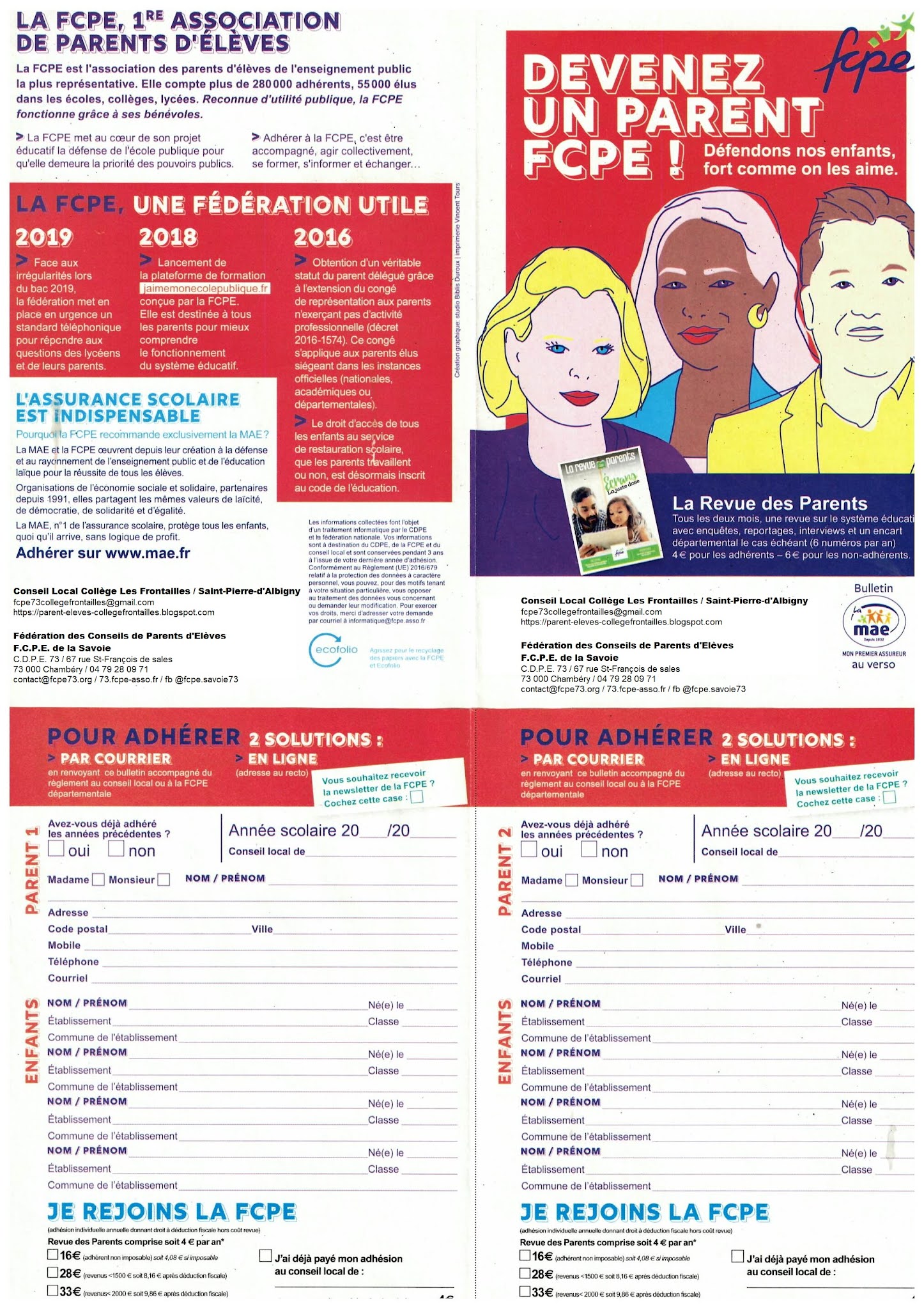 Association parents d'élèves FCPE Collège Les Frontailles RENTREE