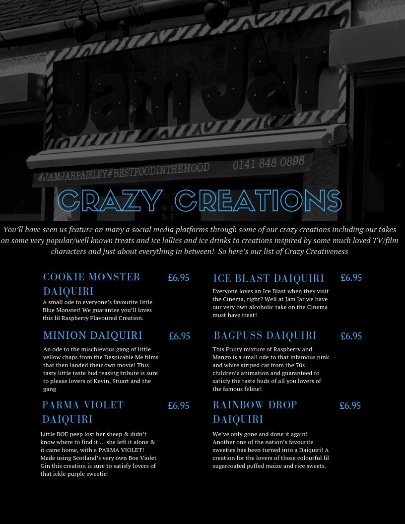 Jam Jar Jam Jar The Menus & Info!