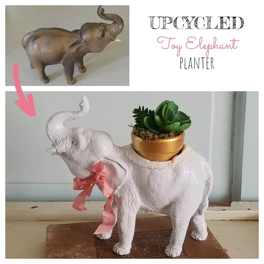 Upcycled Toy Elephant Planter - 7 Days of Thrift Shop Flips