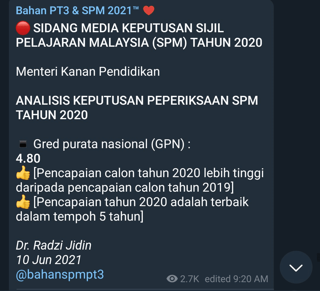 Analisis keputusan spm 2020