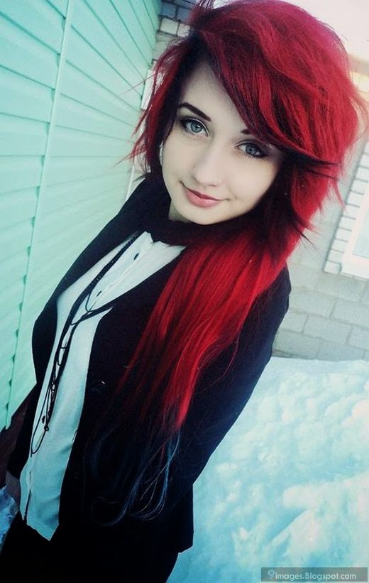 Emo Girl Cute Red Long Hair Smart Stunning