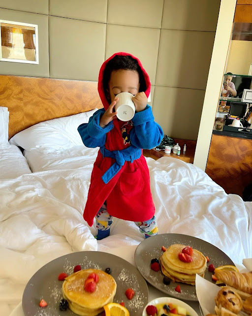 Check out the Lovely photos of Regina Daniels son as he dines like a King while enjoying his Breakfast(Photos)