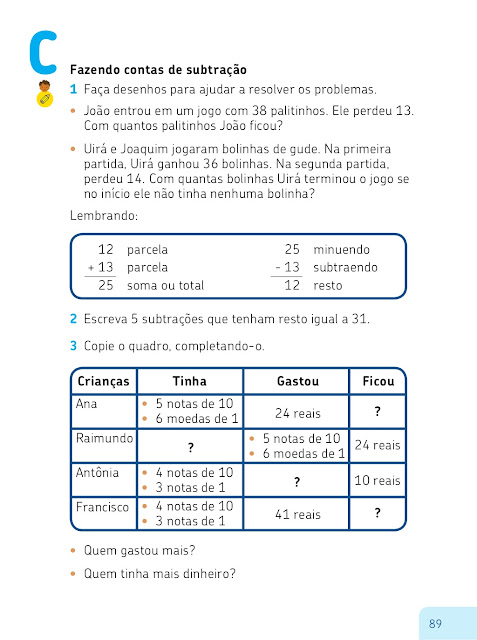 Contas de subtracao