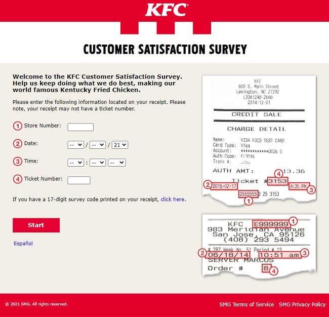 KFC survey code