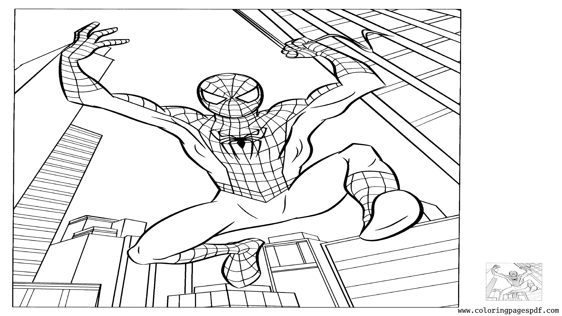 Coloring Page Of Spiderman Swinging With Webs