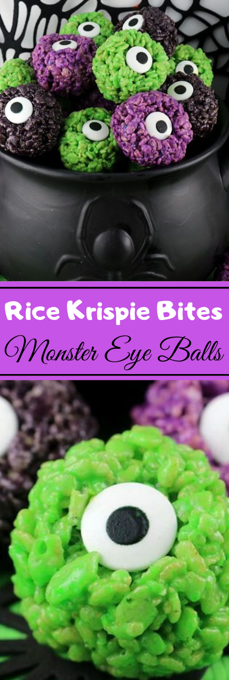 MONSTER EYE BALLS RICE KRISPIE BITES #desserts #cakes #balls #monster #pumpkin