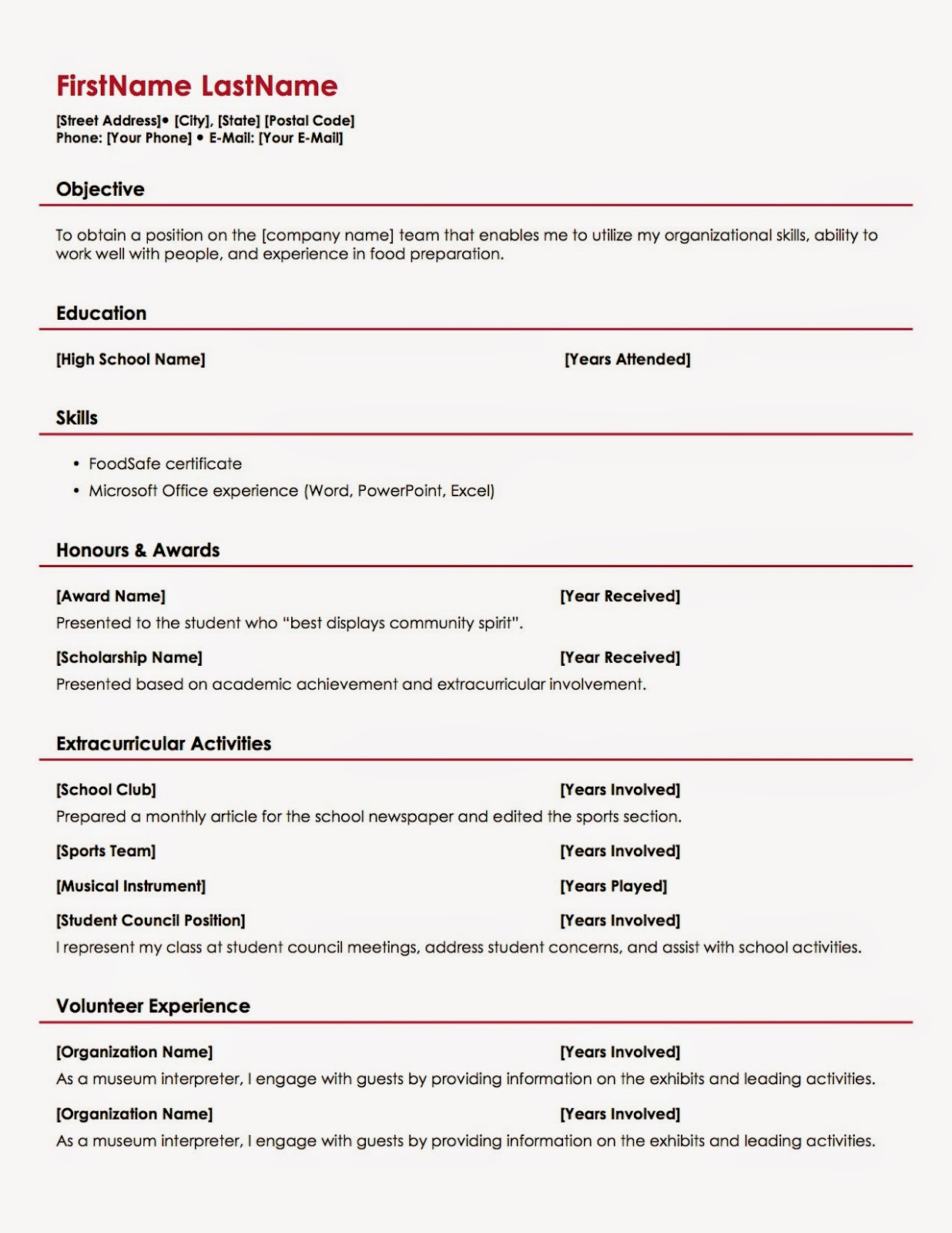 resume writing format examples