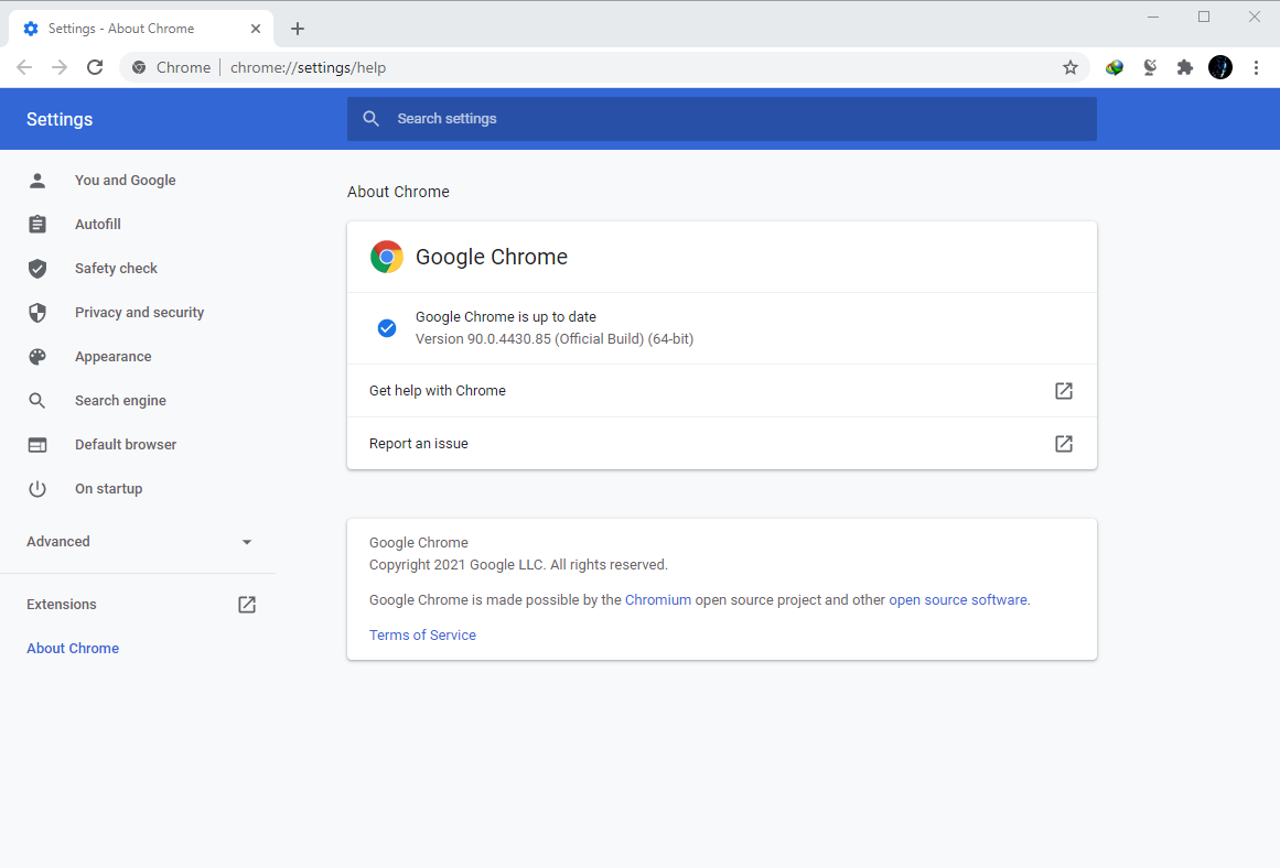 Google Chrome Browser 90.0.4430.85