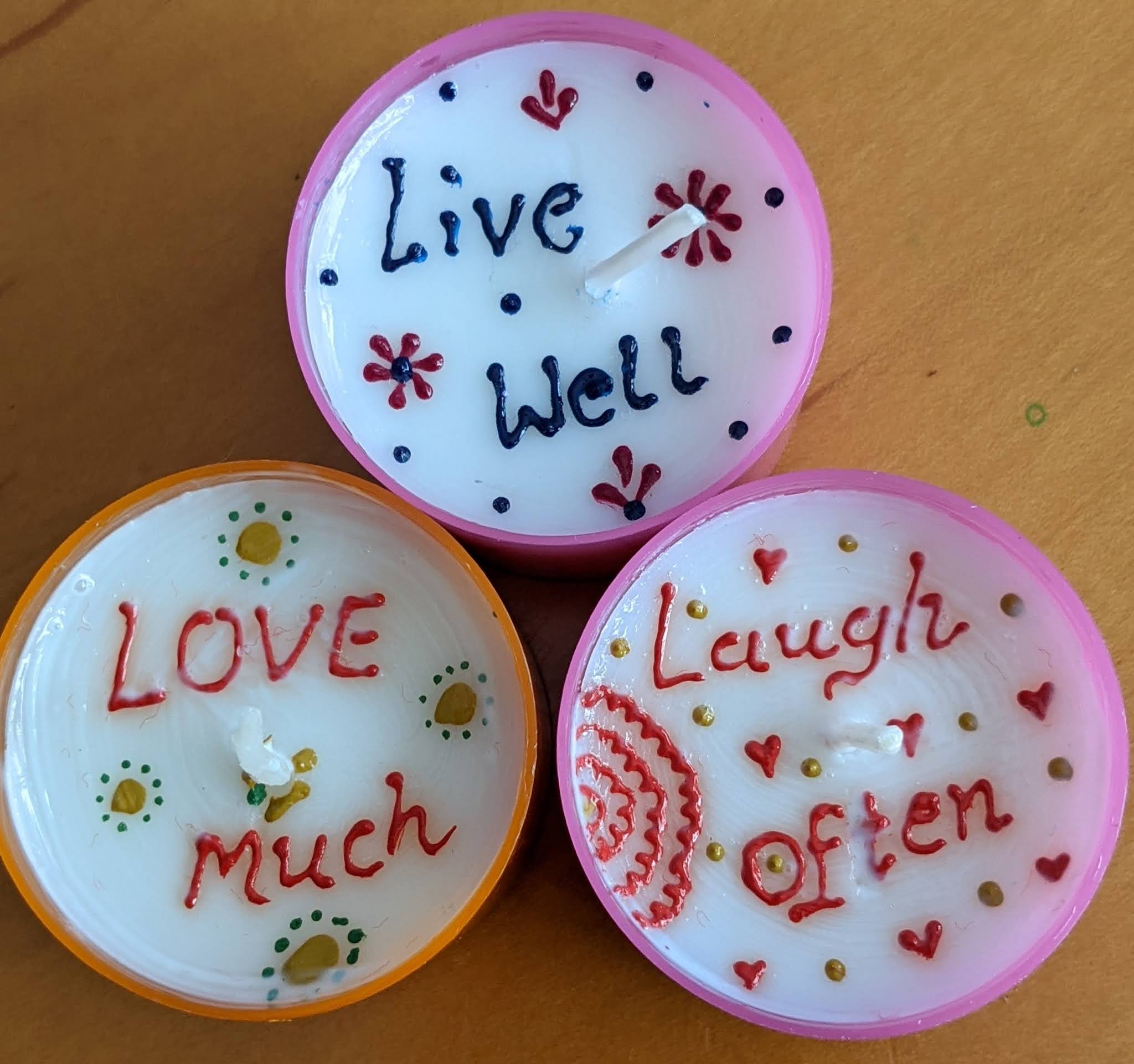 Inspirational Words Candles. They come in 5 vibrant colors filled with