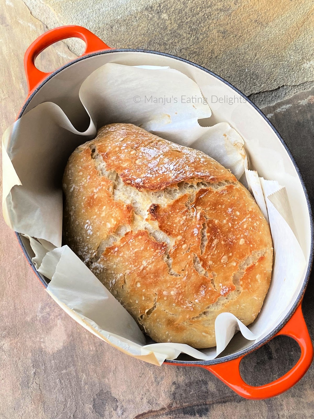 Manju's Eating Delights No Knead Bread Artisan Yeast Bread Dutch Oven baked Bread