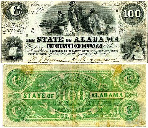 Конфедеративные 100 долларов, штат Алабама, 1864 год