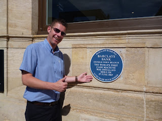 Me and the plaque that commemorates Reg 'Stan Butler' Varney's use of the world's first cash machine in Enfield!