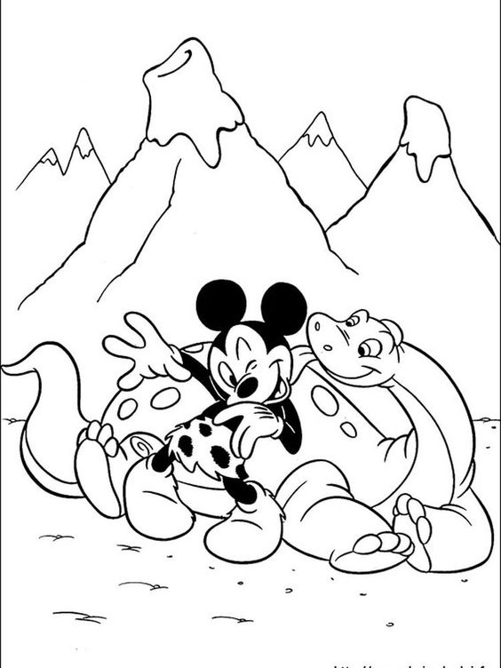 Tranh tô màu chuột Micky và khủng long