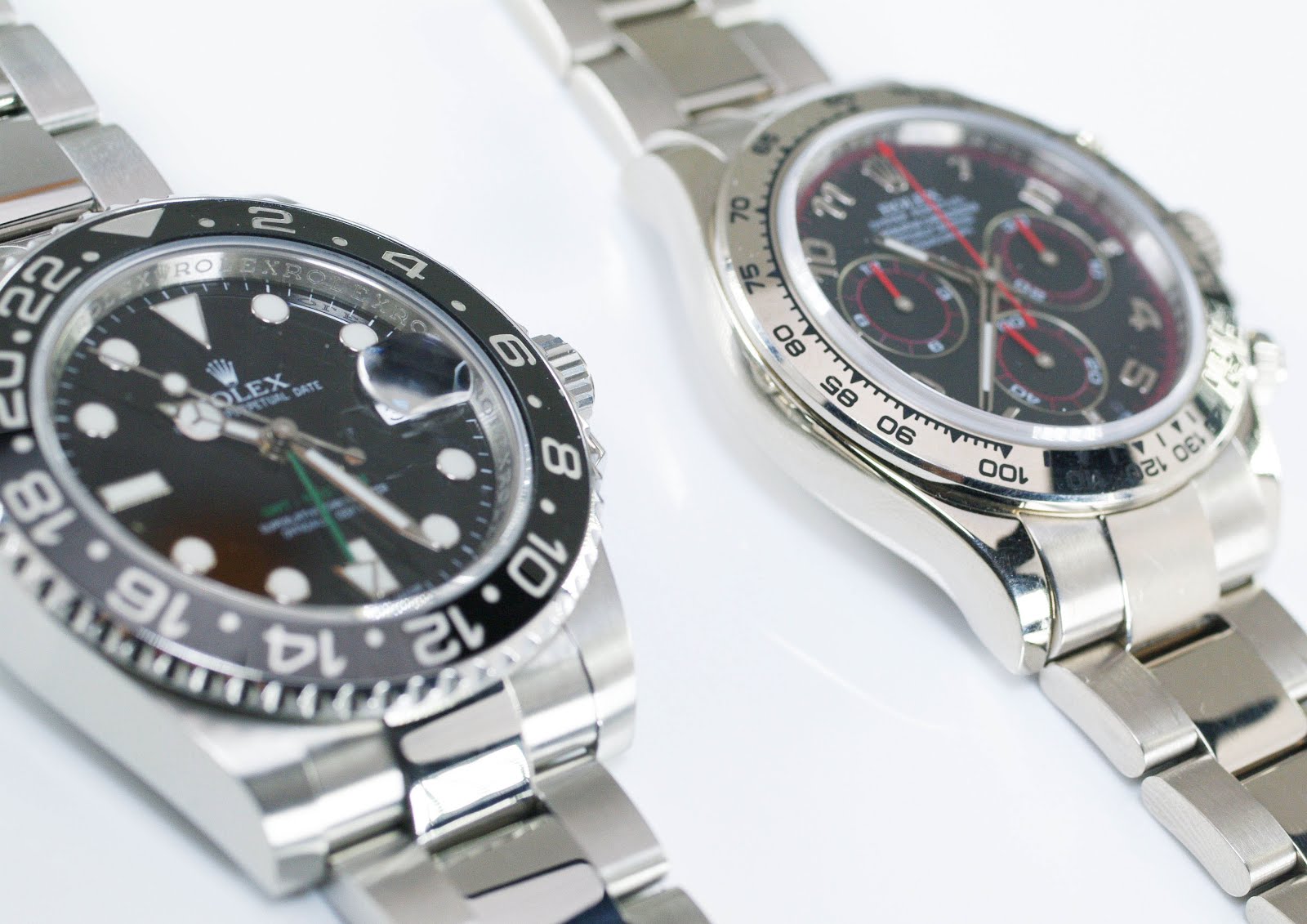 Stainless Steel Rolex GMTMaster II vs White Gold Daytona Model Comparison Rob's Rolex Chronicle