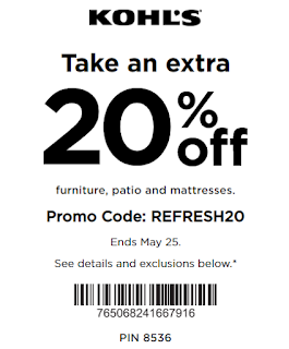 Kohls coupon 20% OFF Patio Furniture and Mattresses