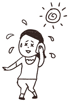 夏バテのイラスト「汗を拭く女性」線画