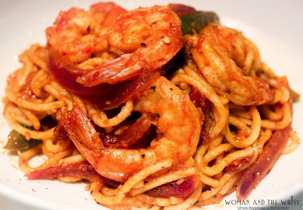 Woman and the Whisk Shrimp Diablo