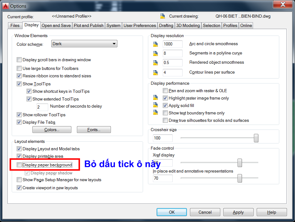 AutoCAD Đổi màu nền cho Layout, Model, Block Editor