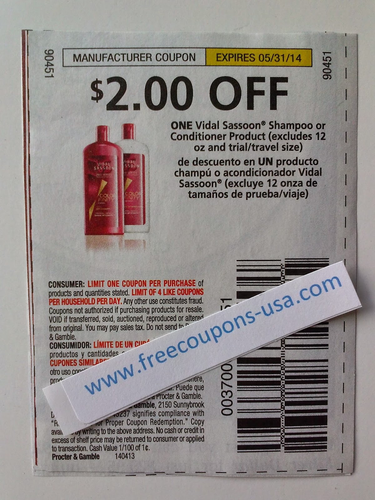 4 Manufacturers Coupons Vidal Sassoon Shampoo or Conditioner save 2