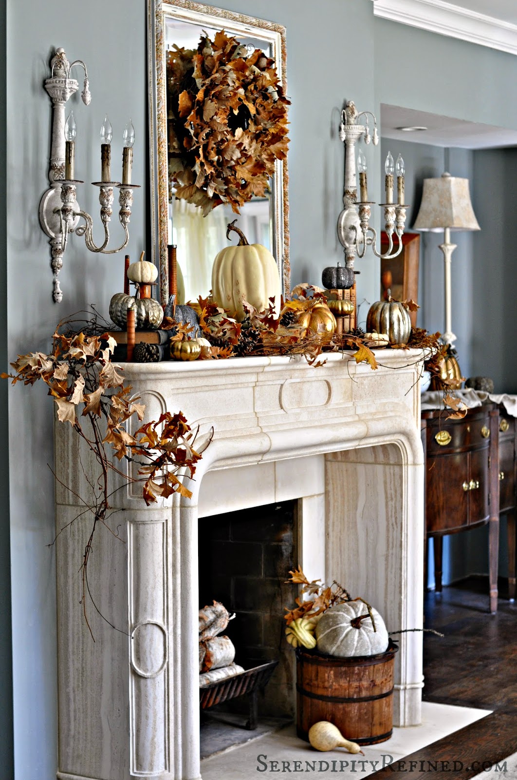 Fall baskets on mantel