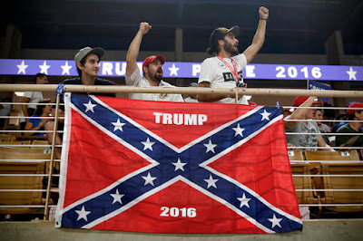 Image of Trump supporters displaying Confederate battle ensign with 