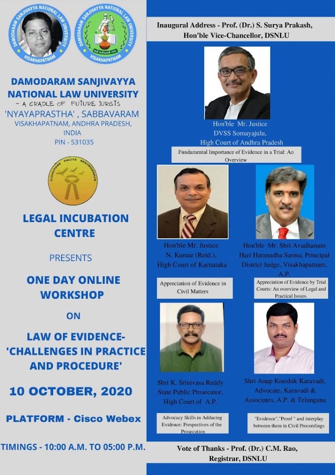 One-Day Online Workshop on Law of Evidence by Legal Incubation Centre, DSNLU
