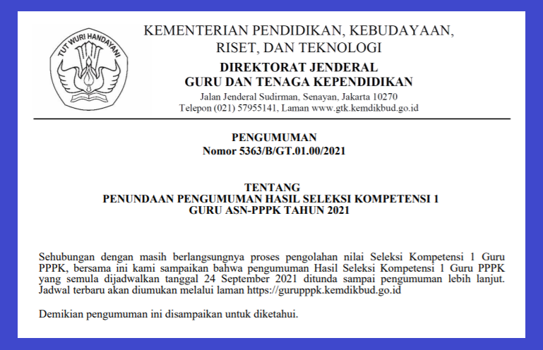 Pengumuman hasil pppk guru 2021