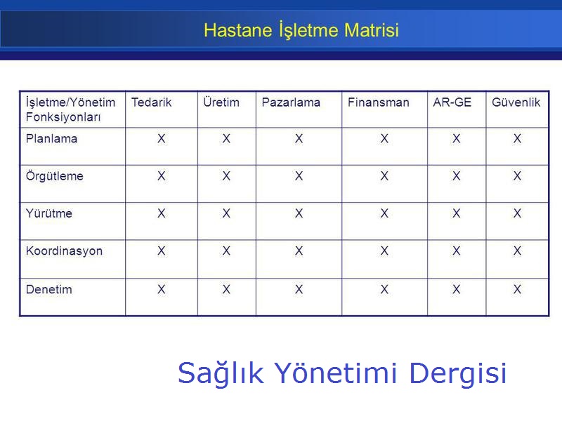 Hastane Isletme Matrisi Syd