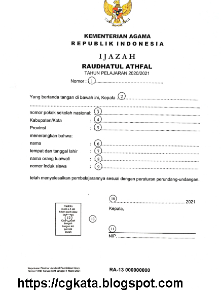 Petunjuk Teknis Penulisan Blangko Ijazah Madrasah Mi Mts Ma Mak Tahun 2021 Untuk Tahun Pelajaran 2020 2021 Cgkata