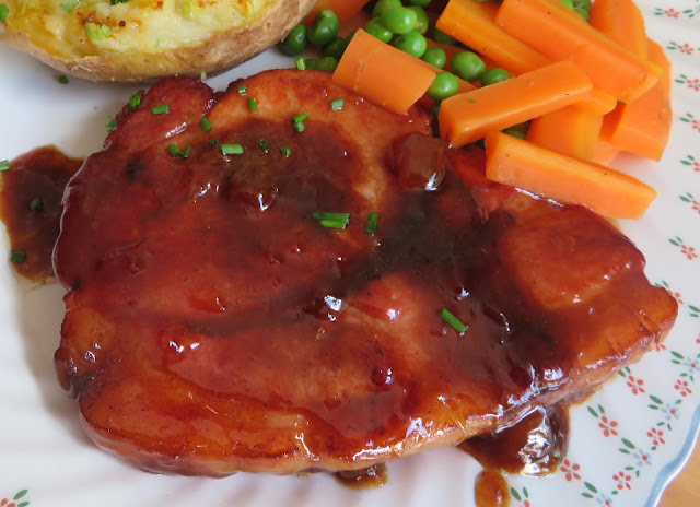 Glazed Bacon Chops with Champ Stuffed Potatoes