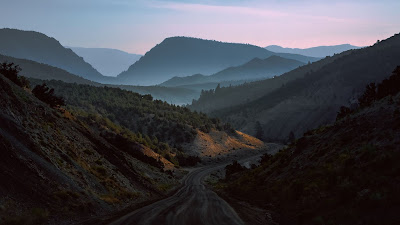 Landscape, mountains, road, fog, night, nature