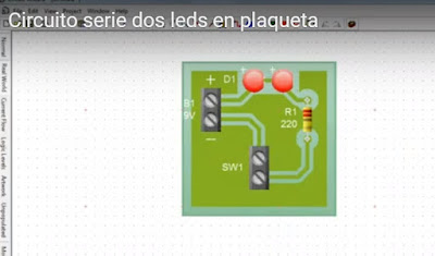 Captura de pantalla de circuito impreso circuito serie con dos leds