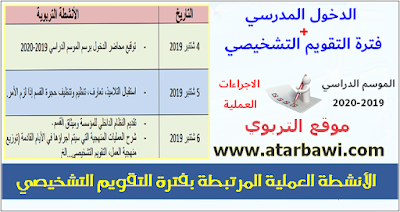 الأنشطة العملية المرتبطة بفترة التقويم التشخيصي 2019-2020