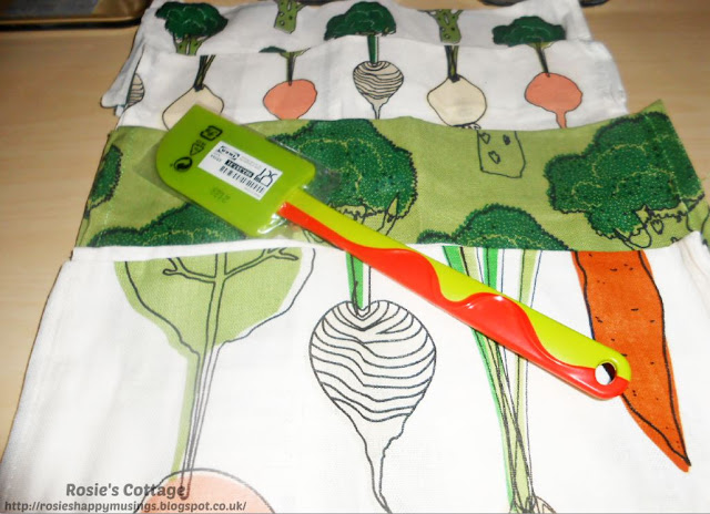 Ikea haul part two: The tea towels are a set of four and have a bright pattern of broccoli and root vegetables.