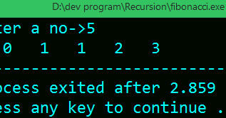 C program for fibonacci series using recursive function