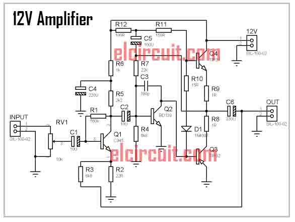 12v Power Amplifier Circuit Schematic