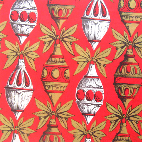 vintage christmas wrapping paper red ornaments