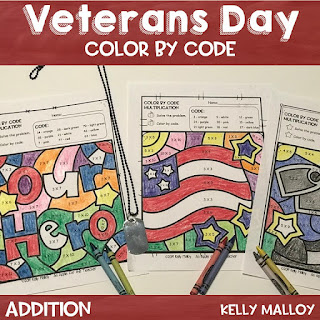 Veterans Day Color By Number Addition Worksheets