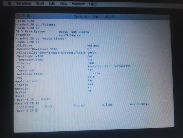 Sample of Mac Terminal Command in Recovery Mode