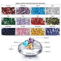 Sterling Silver Mothers Rings with Birthstones, Choose 3 Birthstones 3 Names and 1 Engraving Customized and Personalized