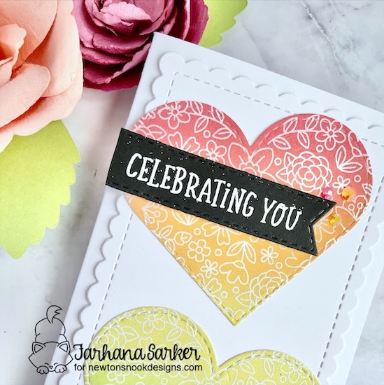 Slimline Birthday Card by Farhana Sarker | Heartfelt Blooms Stamp Set, Mom & Dad Stamp Set, Birthday Roundabout Stamp Set and Slimline Dies by Newton's Nook Designs #newtonsnook