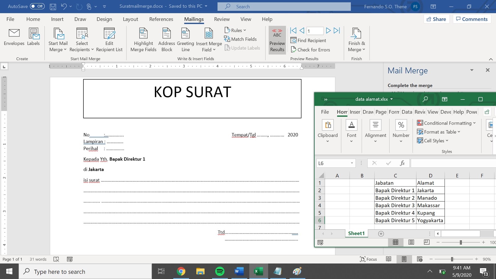 Cara membuat Mail Merge Microsoft Word 365