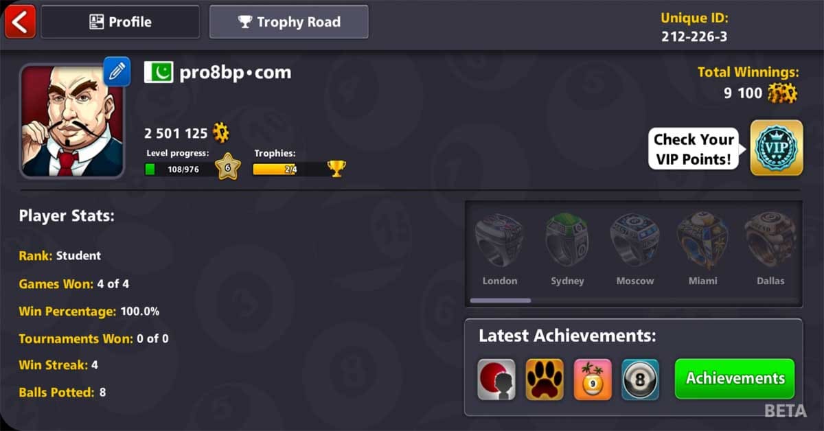 Level 6 Vip Diamond 20 legendary cue 8 ball pool