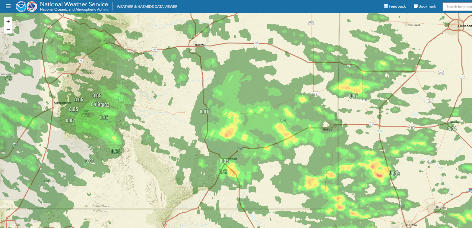 Heavy Rains Fall Southeast Of Carlsbad.