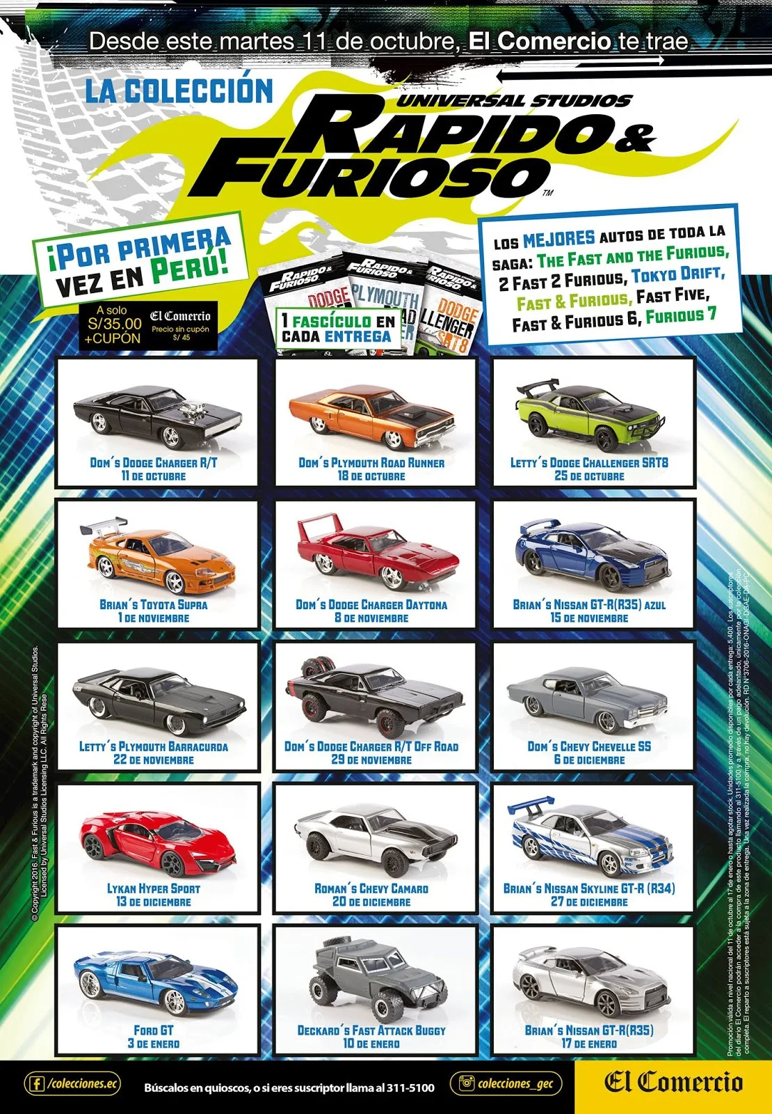 Colección Rápido & Furioso 1:32 El Comercio coleccion rapido y furioso 1:32 el comercio