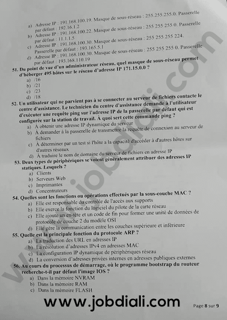 Exemple Concours Technicien 3ème grade Informatique 2020 - Centre Cinématographique Marocain