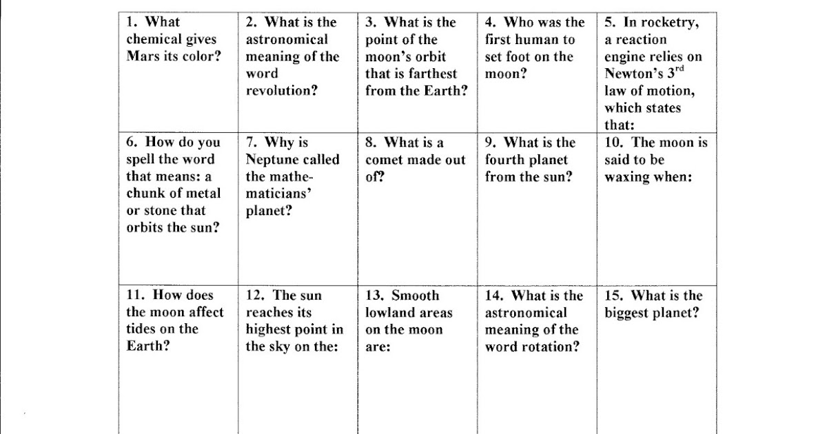 Science Tutor: Earth Science Workout Activity - Astronomy - Worksheet