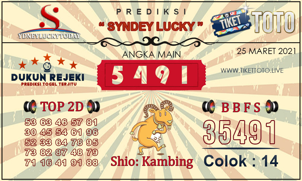 Prediksi Togel SYDNEY LUCKY TIKETTOTO 25 MARET 2021