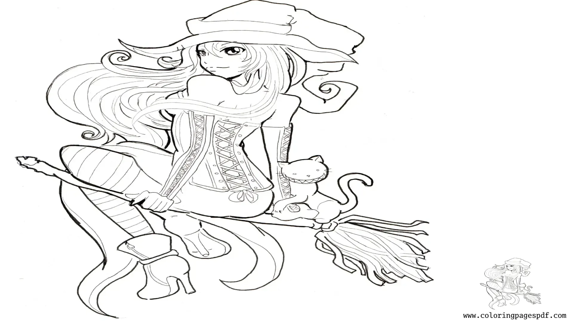 Coloring Page Of Halloween Anime Witch